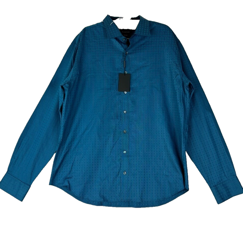 Bugatchi Shirt Mens XXL Shaped Fit Casual Button Up Blue Geometric L Sleeve NWT